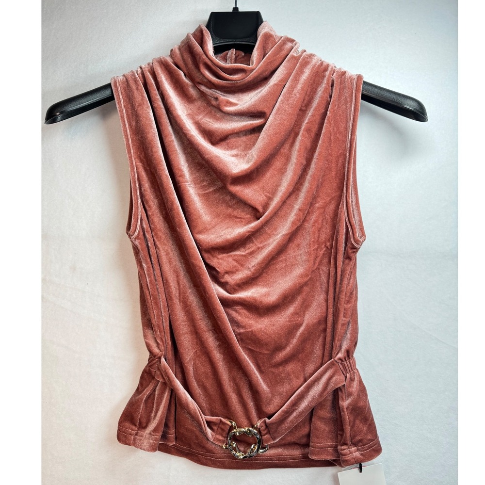 Cider Womens Rust Color Velvet Sleeveless High Cowl Neck Top S  NWT